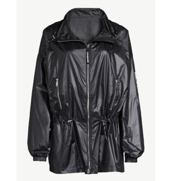 New Women's Long Anorak Jacket with Hood Hoodie Black lightweight Size Medium M - Picture 8 of 15